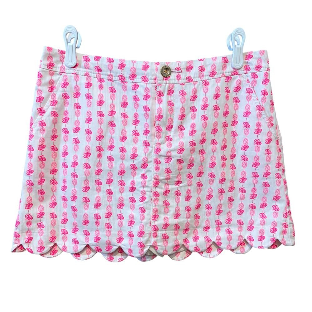 Lilly Pulitzer Skirt Pineapple Print Scalloped Hem Pink White Womens Size 8 EUC